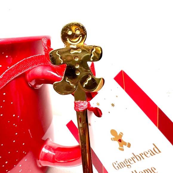 Christmas Sleigh Rides Hot Cocoa Red Camper Mug & Gold Metal Gingerbread Spoon - Picture 7 of 9